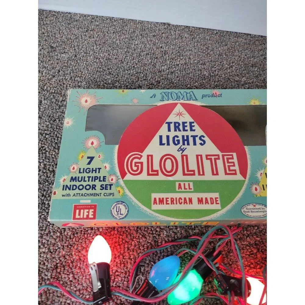 Vintage 1950'S Noma/Glolite Christmas Tree Lights NO 207 Candelabra Base W/Box
